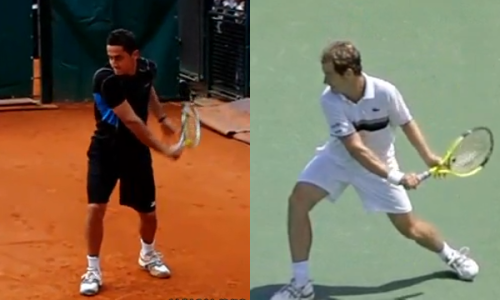 Almagro (left) and Gasquet (right) at the bottom of their swings