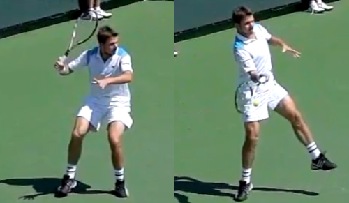 Wawrinka in preparation phase (left) and at contact (right) on a forehand