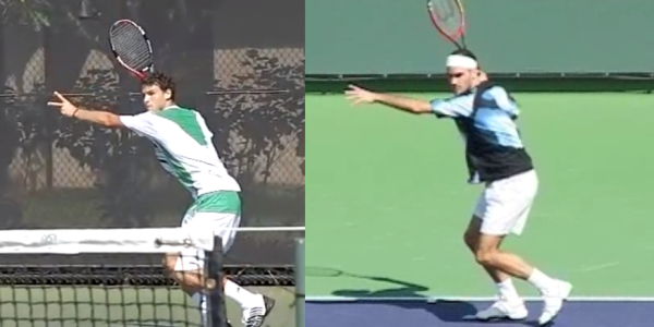 Dimitrov (L) and Federer (R) following the separation of the hands