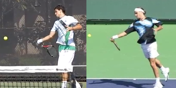 Forward acceleration in the forehands of Dimitrov (L) and Federer (R)