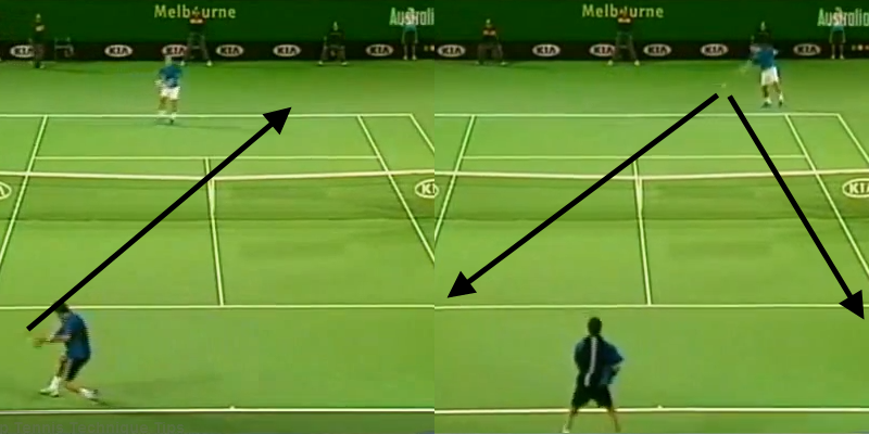 Safin slices the ball cross court and stays back