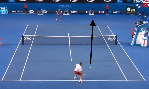 Wawrinka drives a forehand into Nadal's forehand corner and draws an error