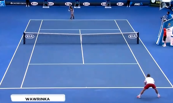 Wawrinka returns Djokovic's serve on the deuce court