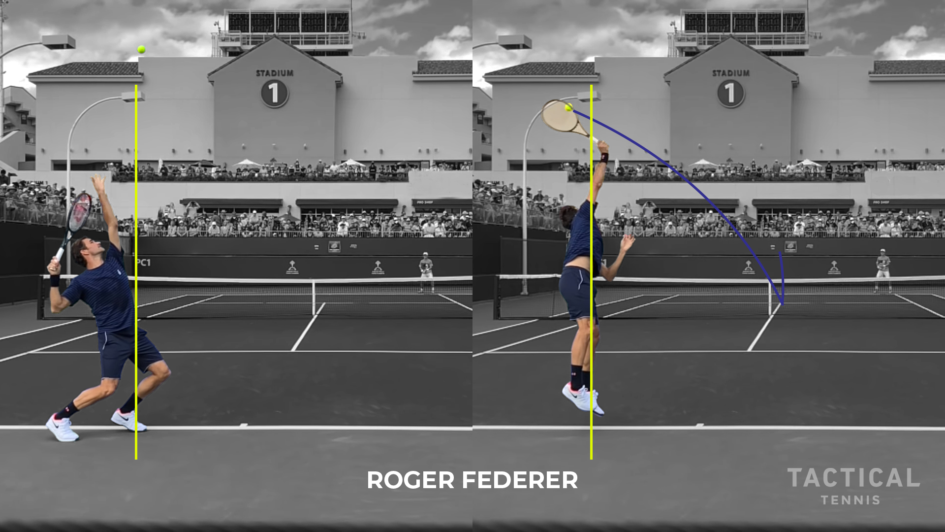 Fededer serve at contact relative to trophy position