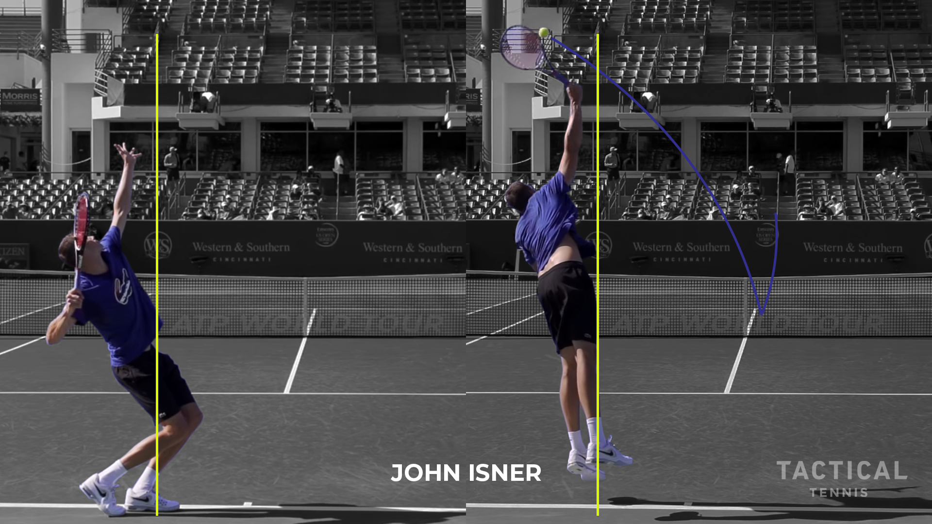 John Isner serve at contact relative to trophy position