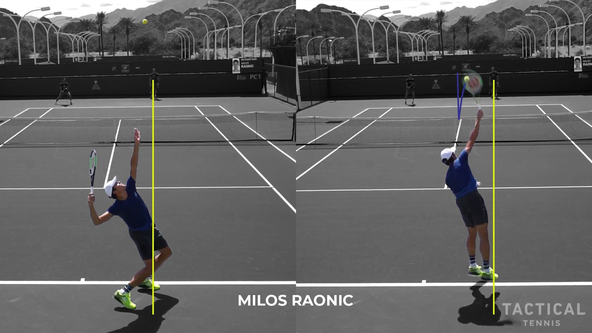 Raonic ball position at contact relative to trophy position